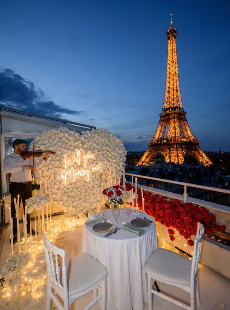 Marriage proposal eiffel terrace private dinner